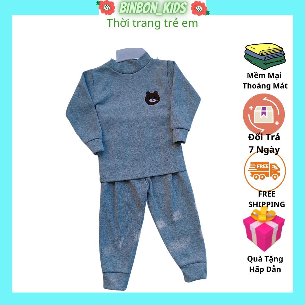 Quần áo bé trai bé gái Binbon kids, Bộ dài tay cho bé chất cotton gân thêu chú gấu cự yêu cho bé từ 8-18kg