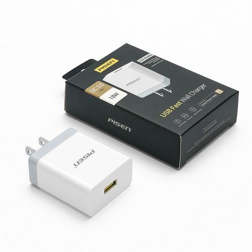 Sạc PISEN Quick USB Fast Wall Charger QC 18W - (TS-C092), Màu trắng - Hàng Chính Hãng