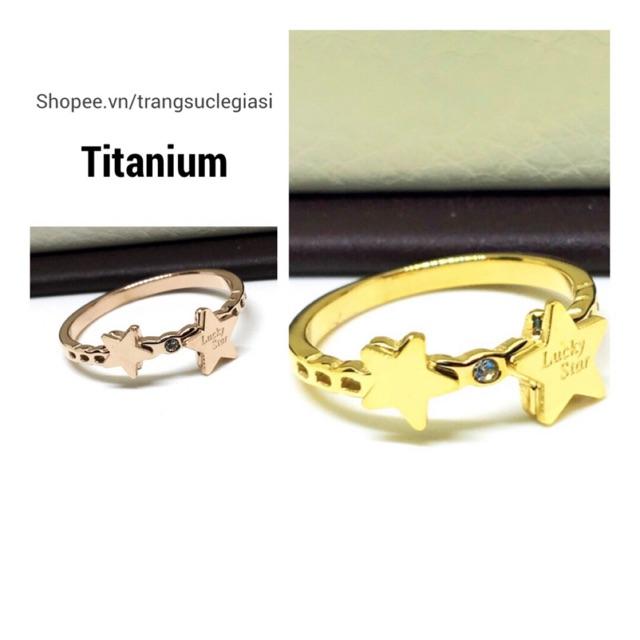 Nhẫn titan 2 ngôi sao lucky không đen