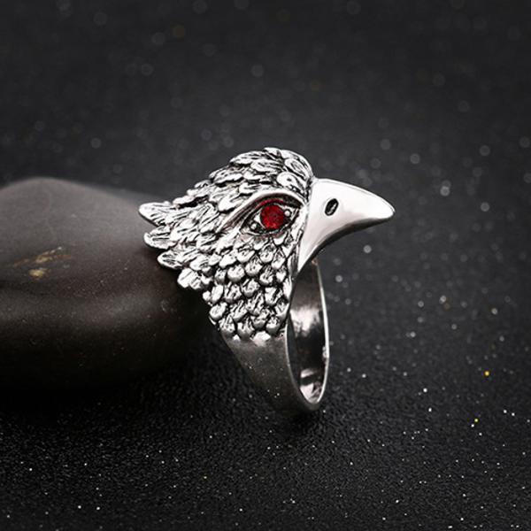 Jewelry Vintage Ring Silver Crystal Animal Eagle Head Shaped Mens Ring 20mm