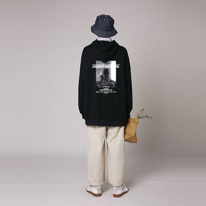 Áo mũ Hoodie Unisex Phong Boutique HUMAN BEEING form rộng 3 màu nỉ bông cặp đôi nam nữ Oversize Ulzzang thu đông
