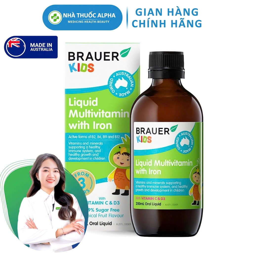 Siro Brauer Vitamin bổ sung sắt &amp; Hỗ trợ phát triển toàn diện cho trẻ từ 3 tuổi 200ml