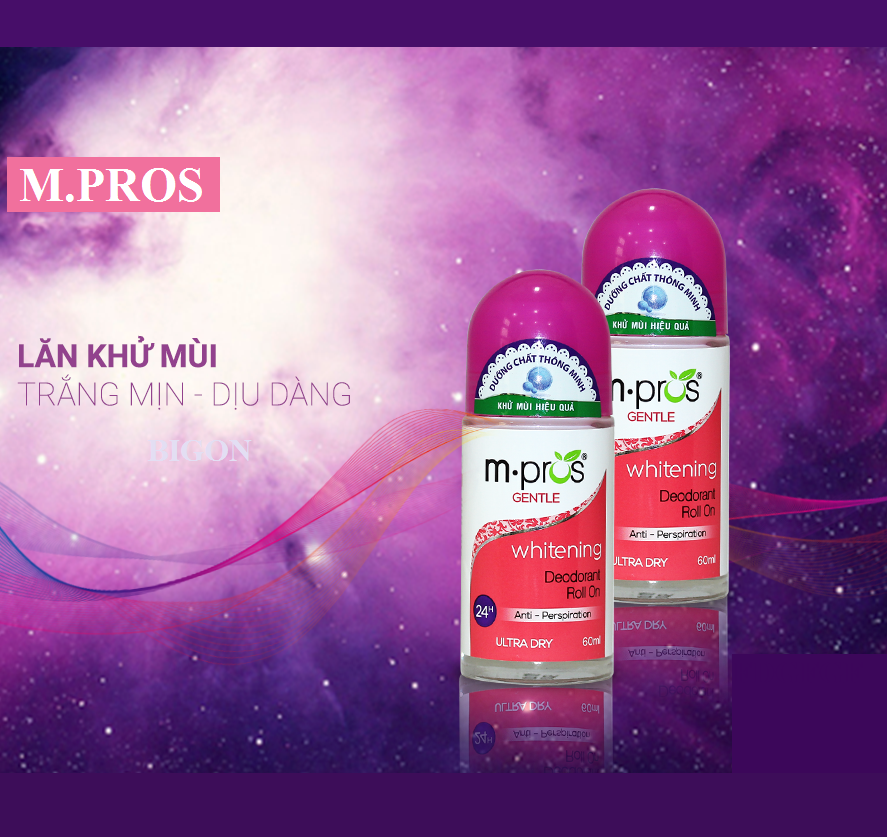 Lăn Khử Mùi M.Pros 60ml - Trắng Mịn - Dịu Dàng - Khử Mùi Hiệu Quả (Chai Hồng - Nắp Trắng)