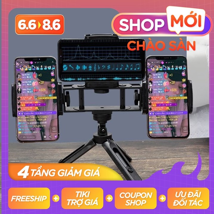 Giá đỡ livestream Kẹp 3 điện thoại - Giá đỡ điện thoại để quay video Thế hệ mới - Tripod Live 3 in1 – Hàng Xịn – Shop Uy Tín