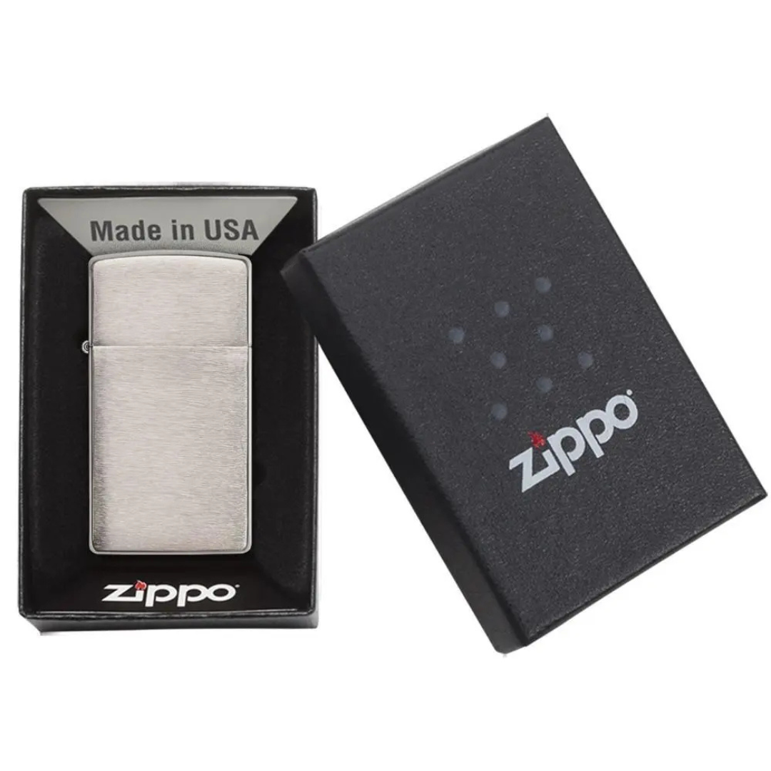 Bật lửa Zippo 1600 Slim Brushed Chrome - Dòng Zippo Nhỏ Gọn Mạ Chrome Xước Ngang Chính Hãng Mỹ, Chống Gió Cao Cấp