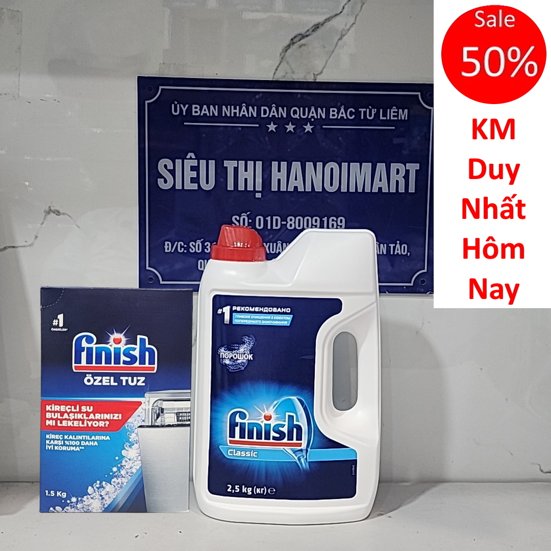 Combo Bột rửa bát finish 2,5kg  Muối rửa bát finish1.5kg dùng cho Máy rửa bát – Combo bột 2.5kgmuối 1.5kg