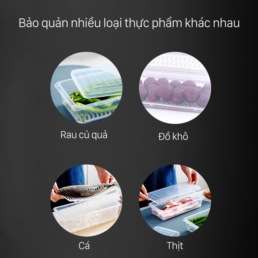 Hộp Nhựa Đựng Thực Phẩm Có Khay Ráo Nước, Trong Suốt Chất Liệu Nhựa PP An Toàn Vệ Sinh Thực Phẩm, Bảo Quản Lâu Hơn