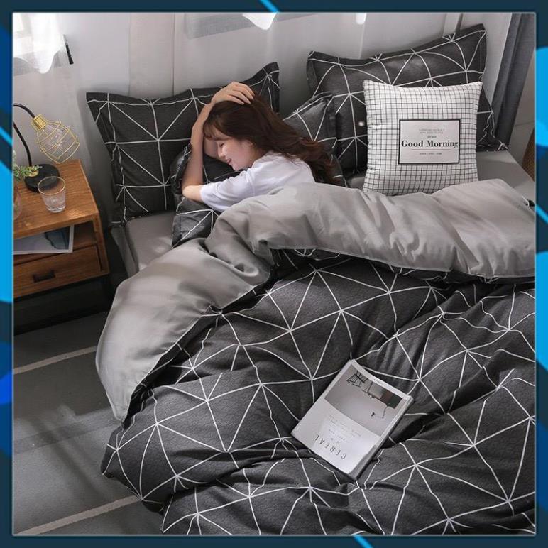 - Bộ chăn ga gối Cotton poly bedding, vỏ chăn mền, drap ga giường và 2 vỏ gối - Pl Kẻ bàn cờ