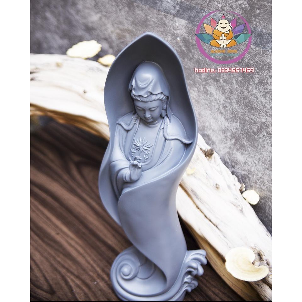 Tượng Mẹ Quan Âm cao 46cm màu xám tu trang trí nội thất nhà cửa- phong thủy- thờ cúng