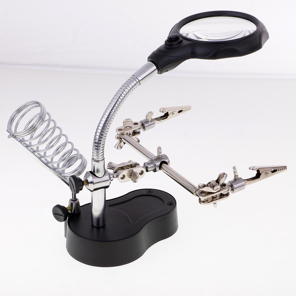 Soldering Holder 3rd Helping Clip 3.5x 12x Magnifying Magnifier w/ LED Light