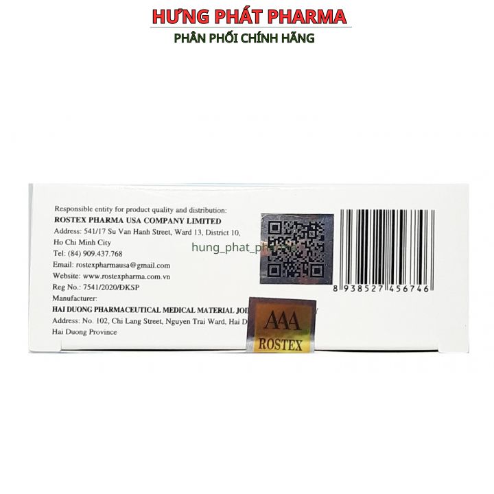 Viên uống Calcium nano Vitamin D3 Rostex pharma USA giúp tăng cường hấp thu canxi, giúp xương chắc khỏe- Hộp 30 viên