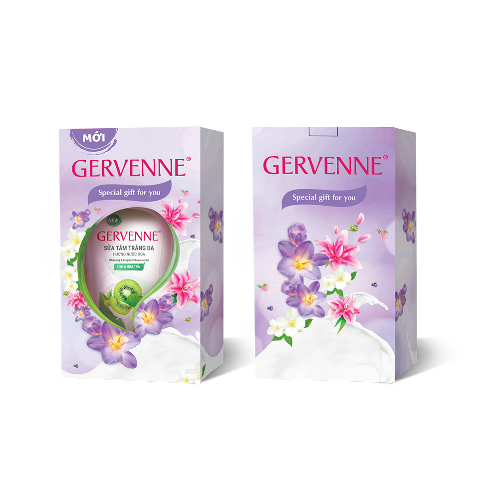 Hộp quà Sữa tắm trắng da hương nước hoa Gervenne 450g/chai