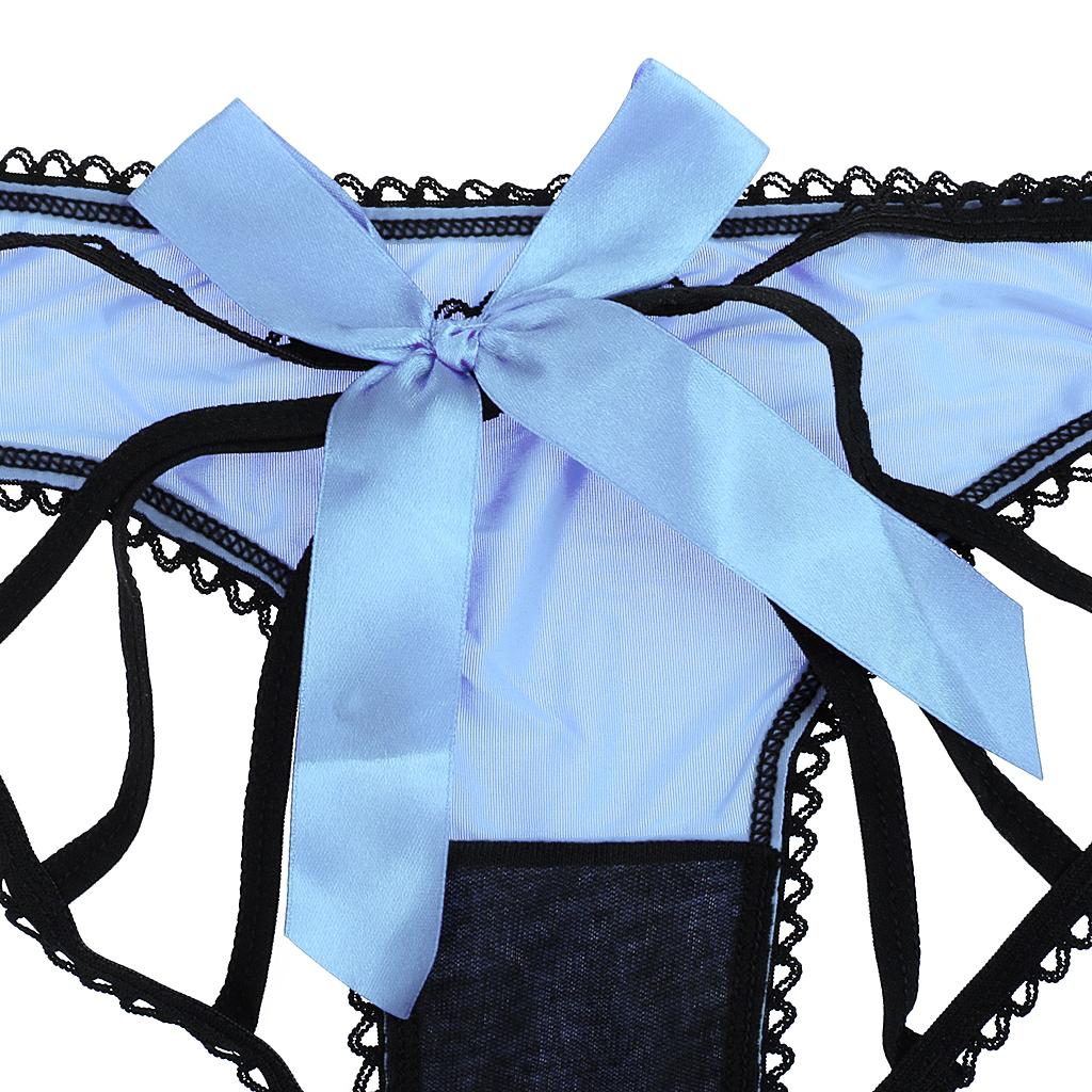 Women Thongs G-string Panties T-Back Open Knickers Lingerie Underwear - Blue Pink Red Purple Brown