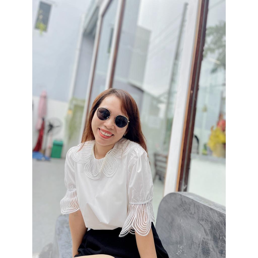 Áo sơ mi trắng đắp cổ ren và tay cách điệu, Áo sơ mi công sở