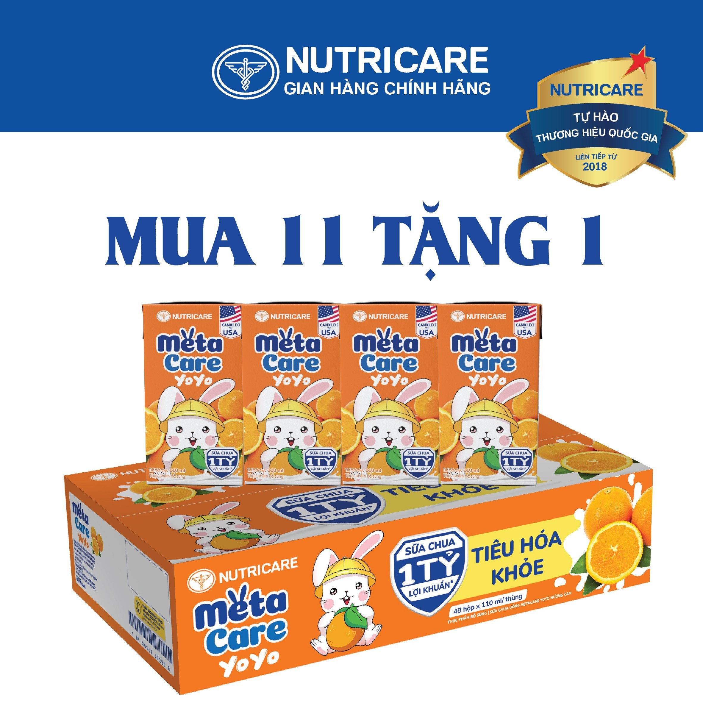 [Mua 11 lốc tặng 1] Sữa nước Nutricare MetaCare Yoyo vị chua hương CAM 1 tỷ lợi khuẩn (110ml)