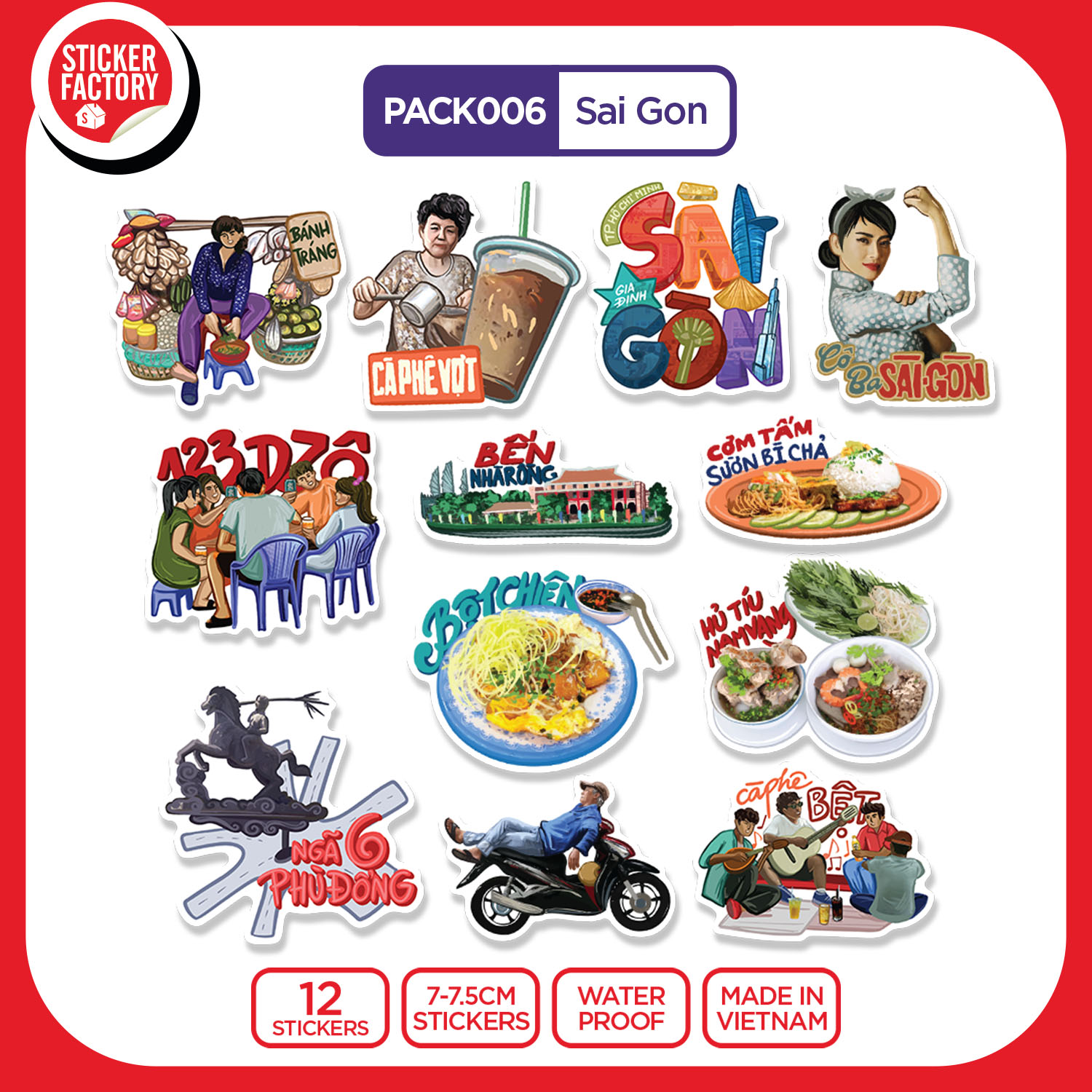 PACK006 Sai Gon - Set 12 hình dán Die Cut Sticker Pack made in Viet Nam Sticker Factory