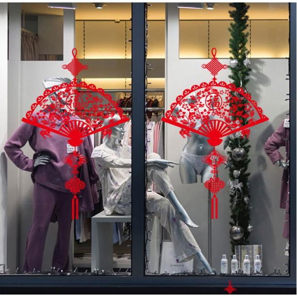 Decal trang trí tết - Quạt lớn đỏ Xòe báo mừng năm mới