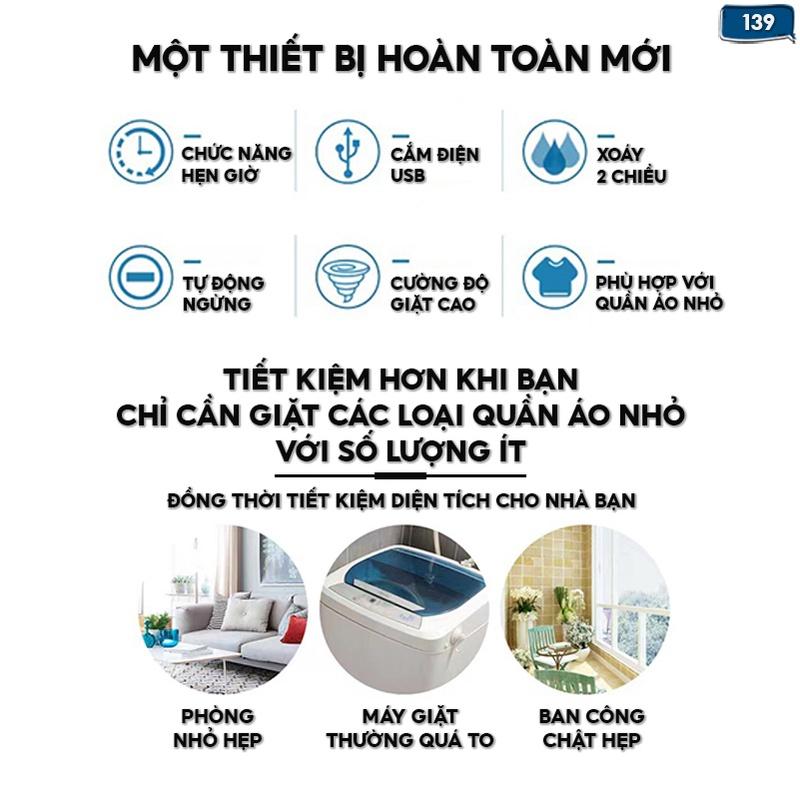 Máy Giặt Quần Áo Mini Tạo Lốc Xoáy Sạch Vết Bẩn Tiết Kiệm Điện Giá Rẻ 139