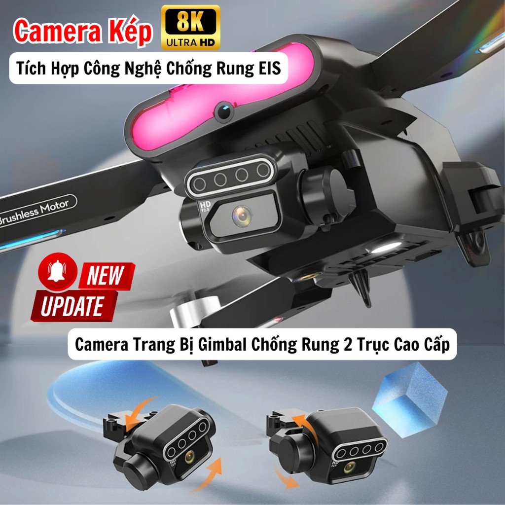 Flycam Mini F199 Pro Max Cảm Biến Tránh Vật Cản, Máy Bay Flycam 4k Camera Chống Rung 2 Trục, Bay Xa 1000m Động Cơ Không Chổi Than Siêu Bền Bỉ - Hàng Chính Hãng