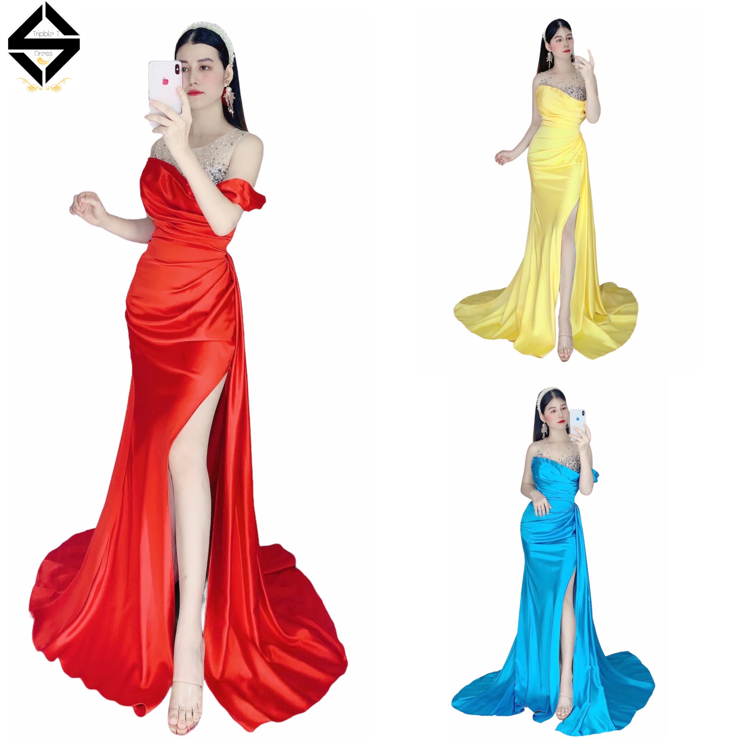 Đầm maxi body dạ hội kim sa rớt vai cao cấp TRIPBLE T DRESS - size M/L - MS142Y