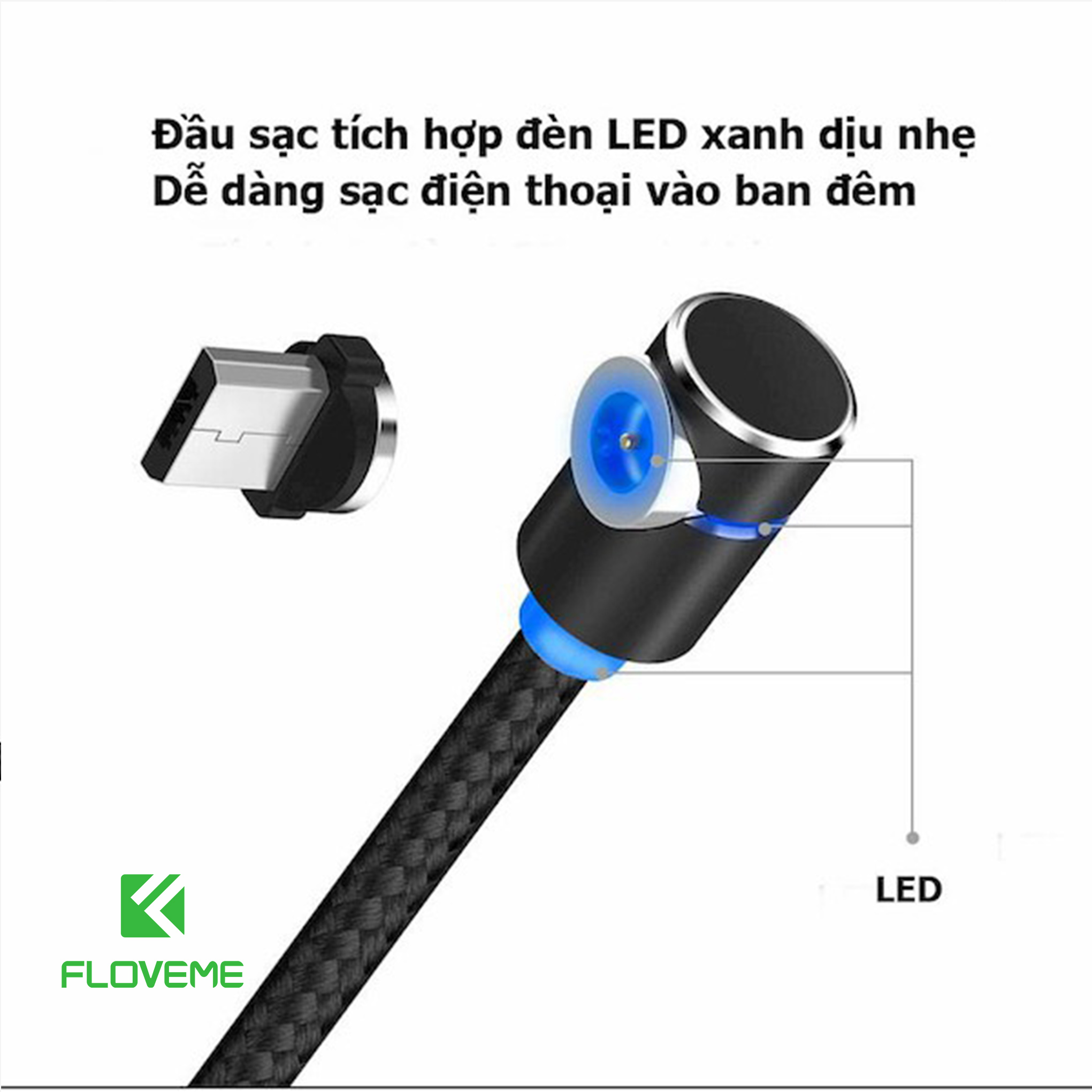 Cáp sạc nam châm FLOVEME TOPK - Chống vướng tay xem phim , tích hợp từ tính mạnh mẽ - Hàng chính hãng