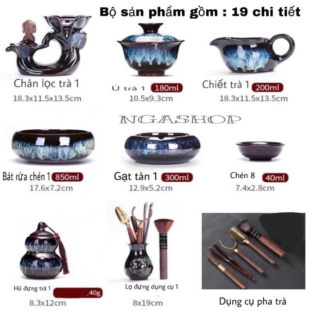 Bộ ấm chén pha trà đẹp Cối xay gốm sứ cao cấp,18-19 chi tết nâu tím chú tiểu