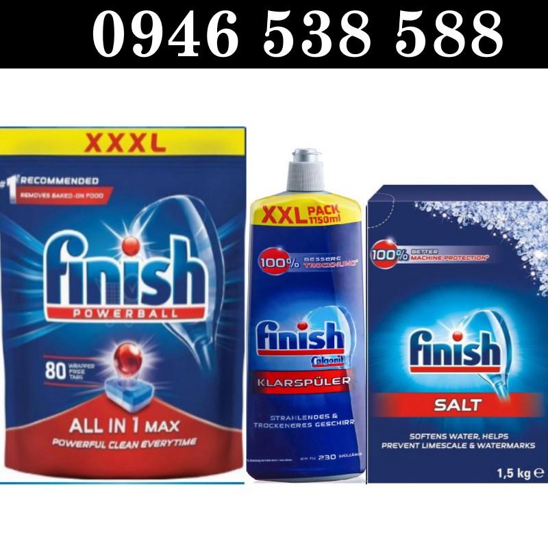 Combo 80 Viên rửa chén Finish all in 1 max + Muối Finish 1.5kg + Nước làm bóng bát finish 1150ml