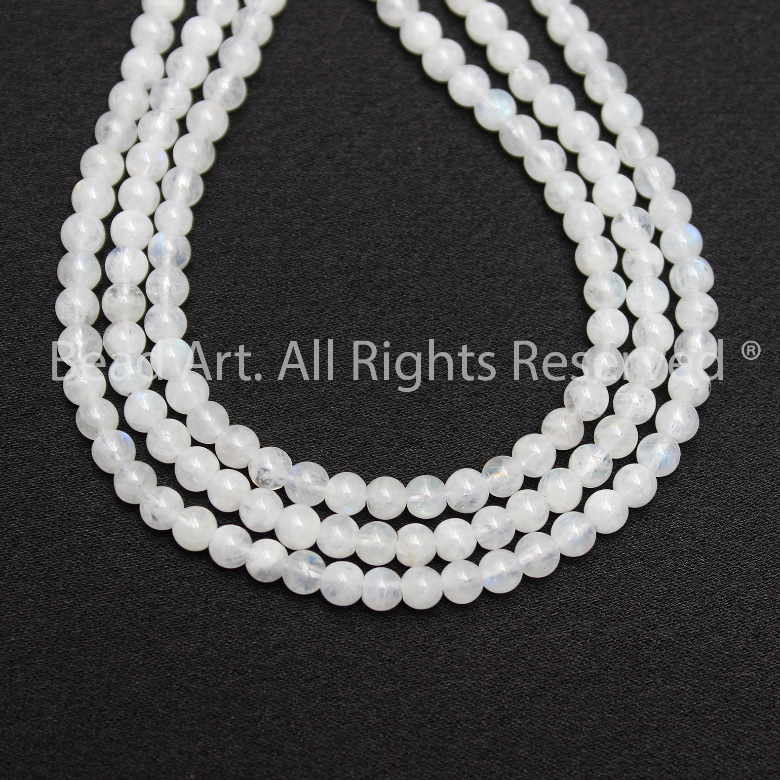 [5 Hạt] 3.5MM Đá Mặt Trăng, Moonstone Tự Nhiên Ánh Cầu Vồng Loại AB, Đá Phối Vòng Tay Phong Thuỷ, Mệnh Kim, Thuỷ - Bead Art