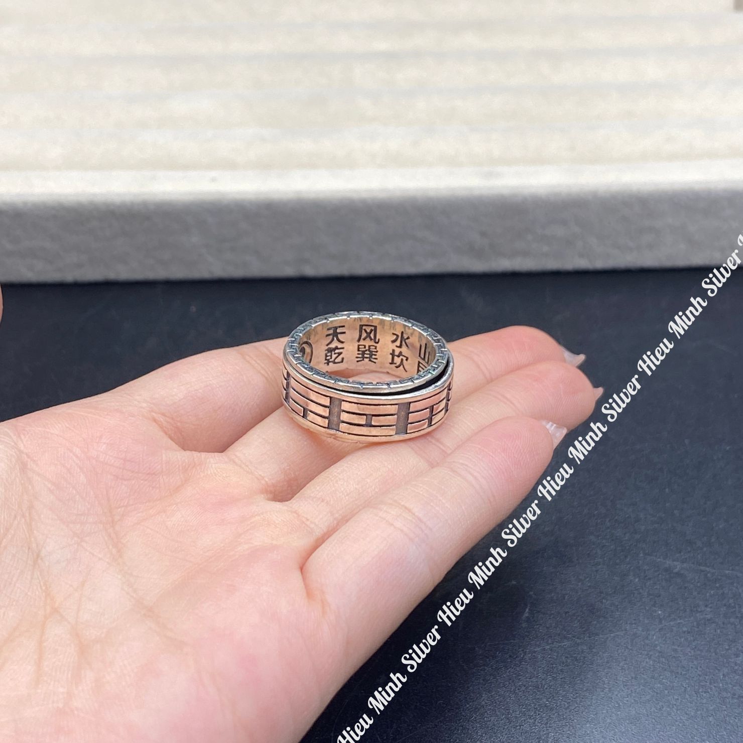 Nhẫn Xoay Nam Bạc Thái 925 Hình Bát Quái Âm Dương Bạc Hiểu Minh NA043