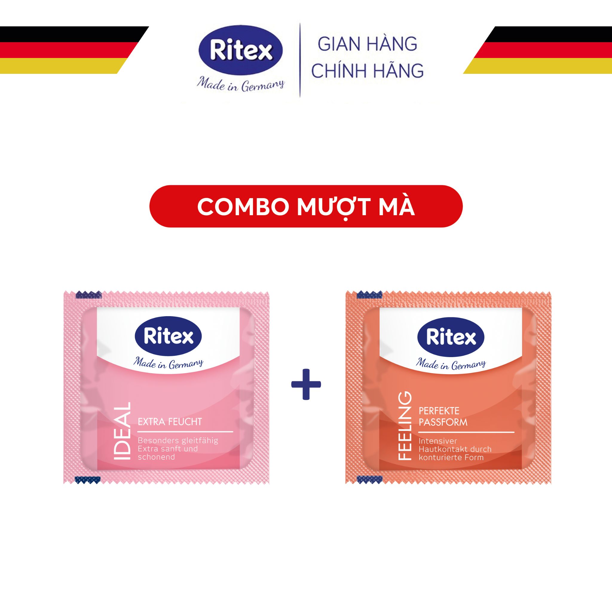 Combo bao cao su Ritex Mượt Mà, Sự kết hợp giữa Ritex Feeling (Ôm Sát) và Ritex Ideal (Siêu ẩm)