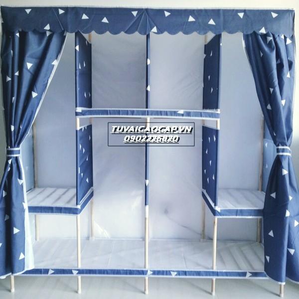 Tủ vải đựng quần áo khung gỗ đựng quần áo 4 buồng loại 1 gỗ bọc nhựa không ẩm mốc