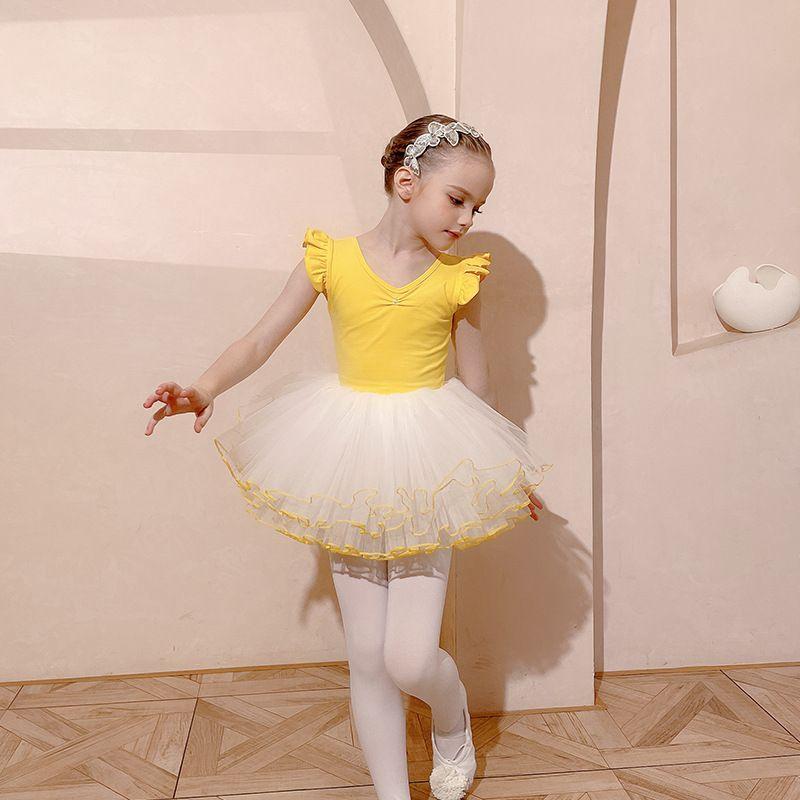 Đầm múa ballet cao cấp tay cánh tiên màu vàng