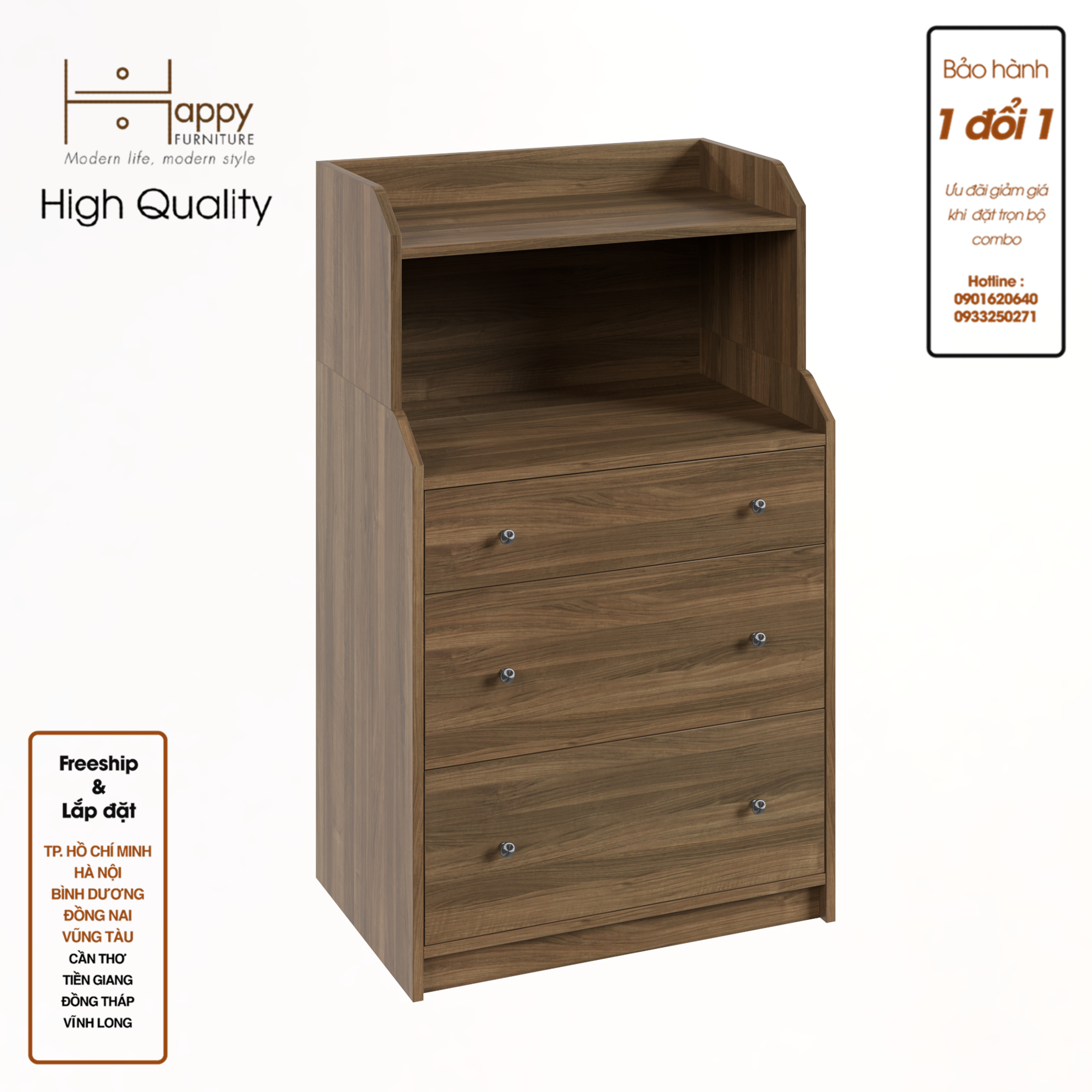 [Happy Home Furniture] CANA,  Tủ 3 ngăn kéo ,  70cm x 46cm x 116cm ( DxRxC), THK_010