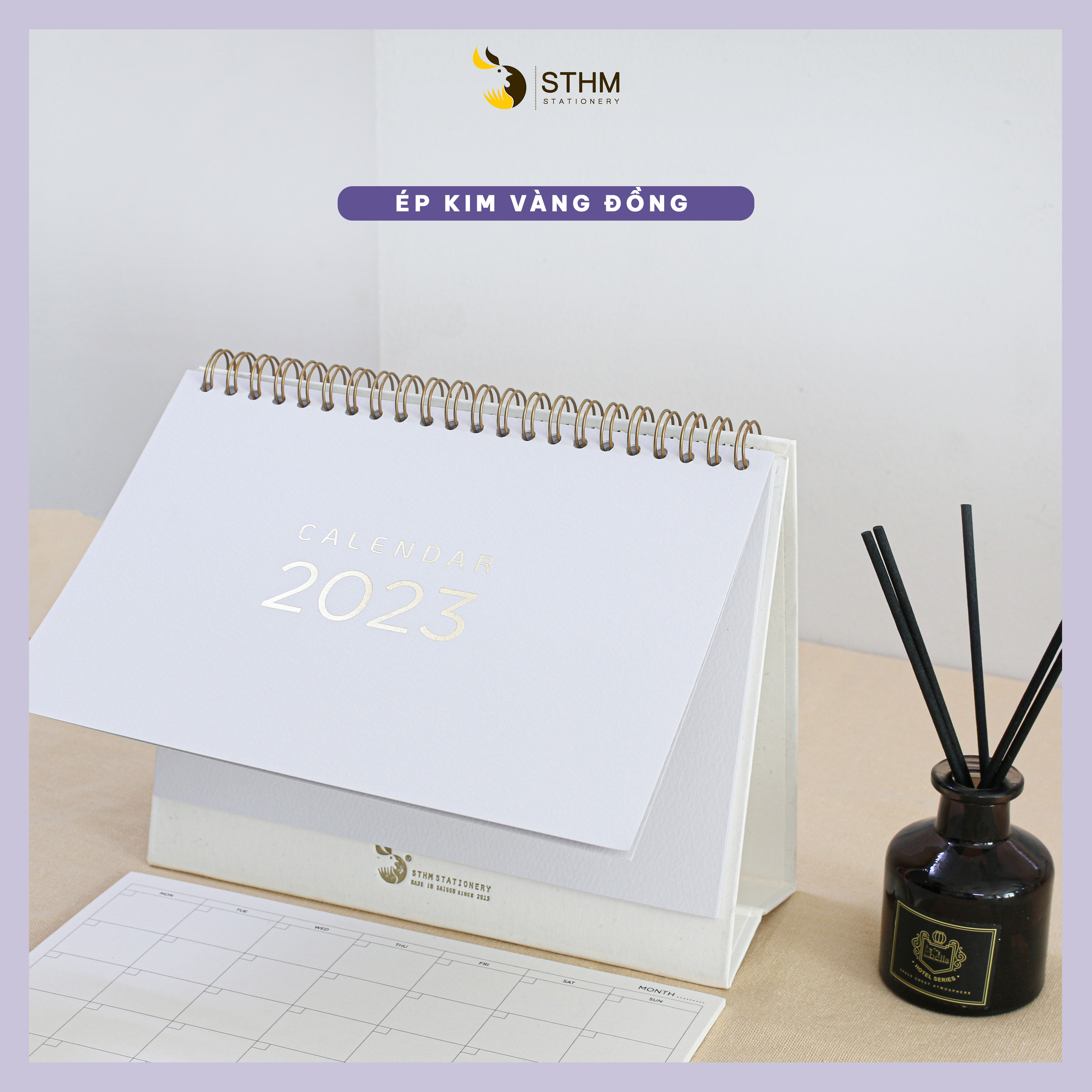 [STHM stationery] - Lịch bàn lò xo 2023 - Light purple - Giấy mỹ thuật cao cấp - Có lịch âm dương và checklist