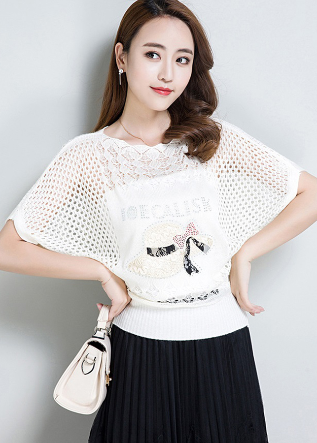 Áo len lưới mỏng tay cánh rơi hình mũ dễ thương Haint Boutique Al30
