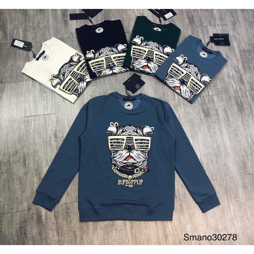 Áo nỉ dài tay nam in mặt chó - Áo nỉ cổ tròn nam - Áo nỉ đôi nam nữ