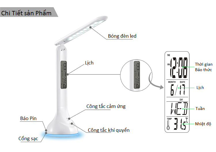 Đèn Cảm Ứng Kèm Đồng Hồ Thông Minh Để Bàn Q2