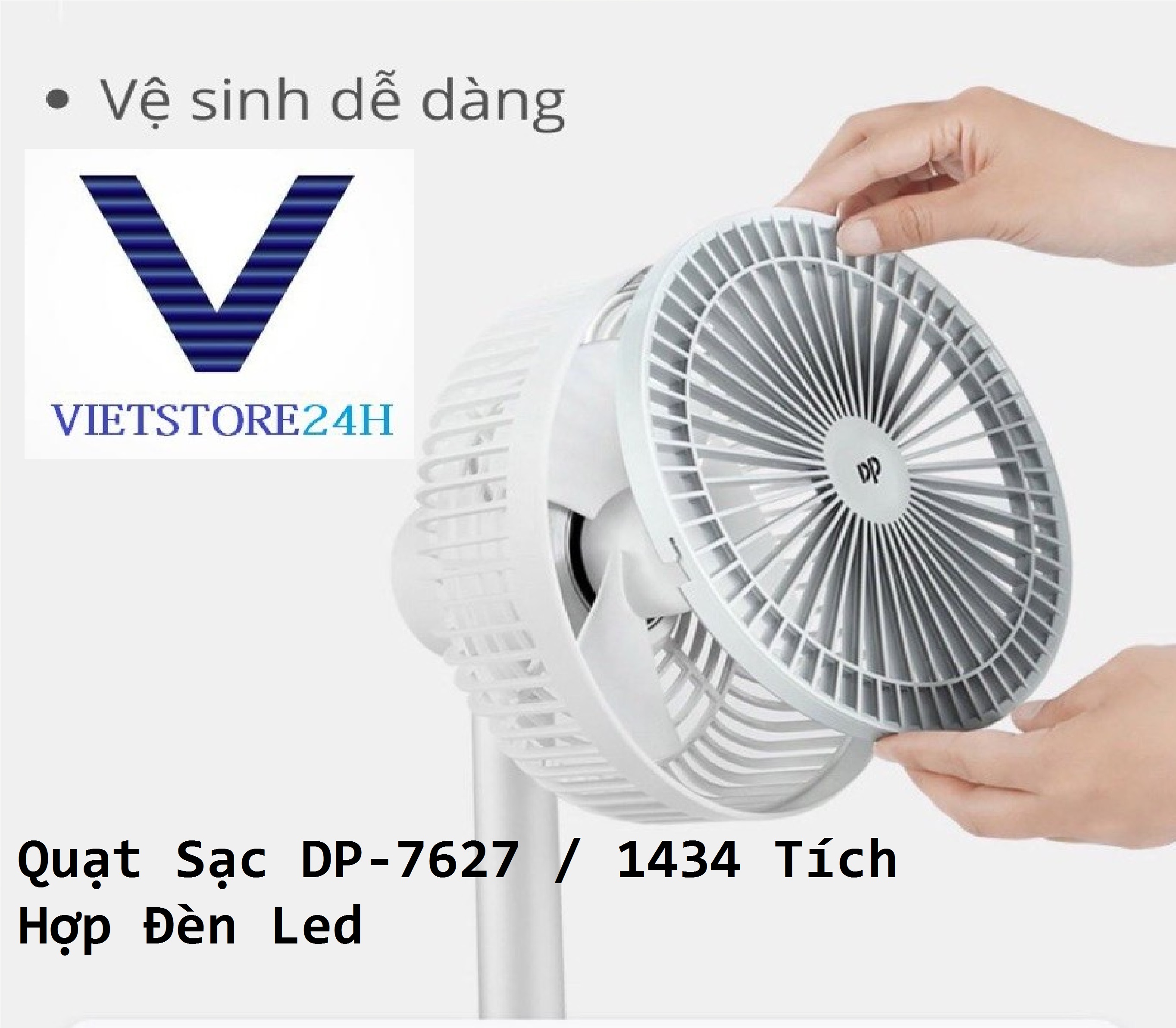 Quạt Sạc DP-7627 / 1434 Tích Hợp Đèn Led VT - Hàng chính hãng