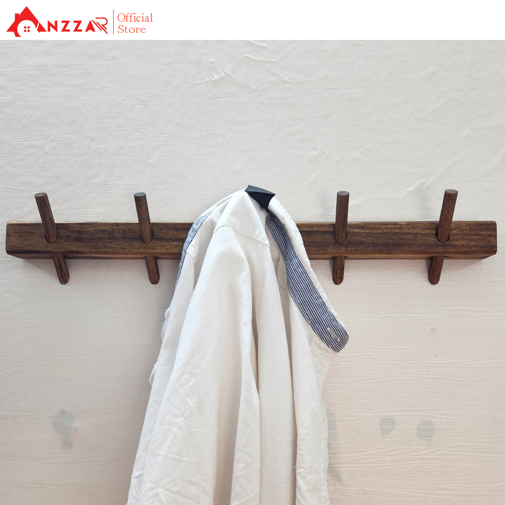 Móc Treo Quần Áo Gắn Tường Màu Nâu Rustic- Móc Gỗ Treo Quần Áo Anzzar - Móc Treo Tường Gỗ Tự Nhiên-M01