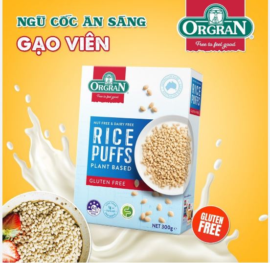 Ngũ Cốc ăn sáng gạo viên nhập khẩu Úc- Orgran Everyday Cereals Rice Puffs 300g