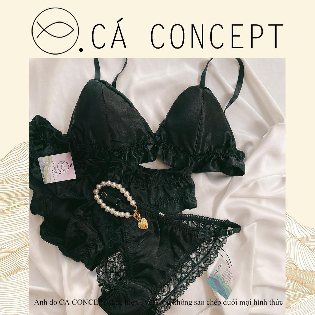 Set bra dún ren đen nữ có mút không gọng CÁ CONCEPT đồ lót thiết kế bralette vải phi lụa đủ size