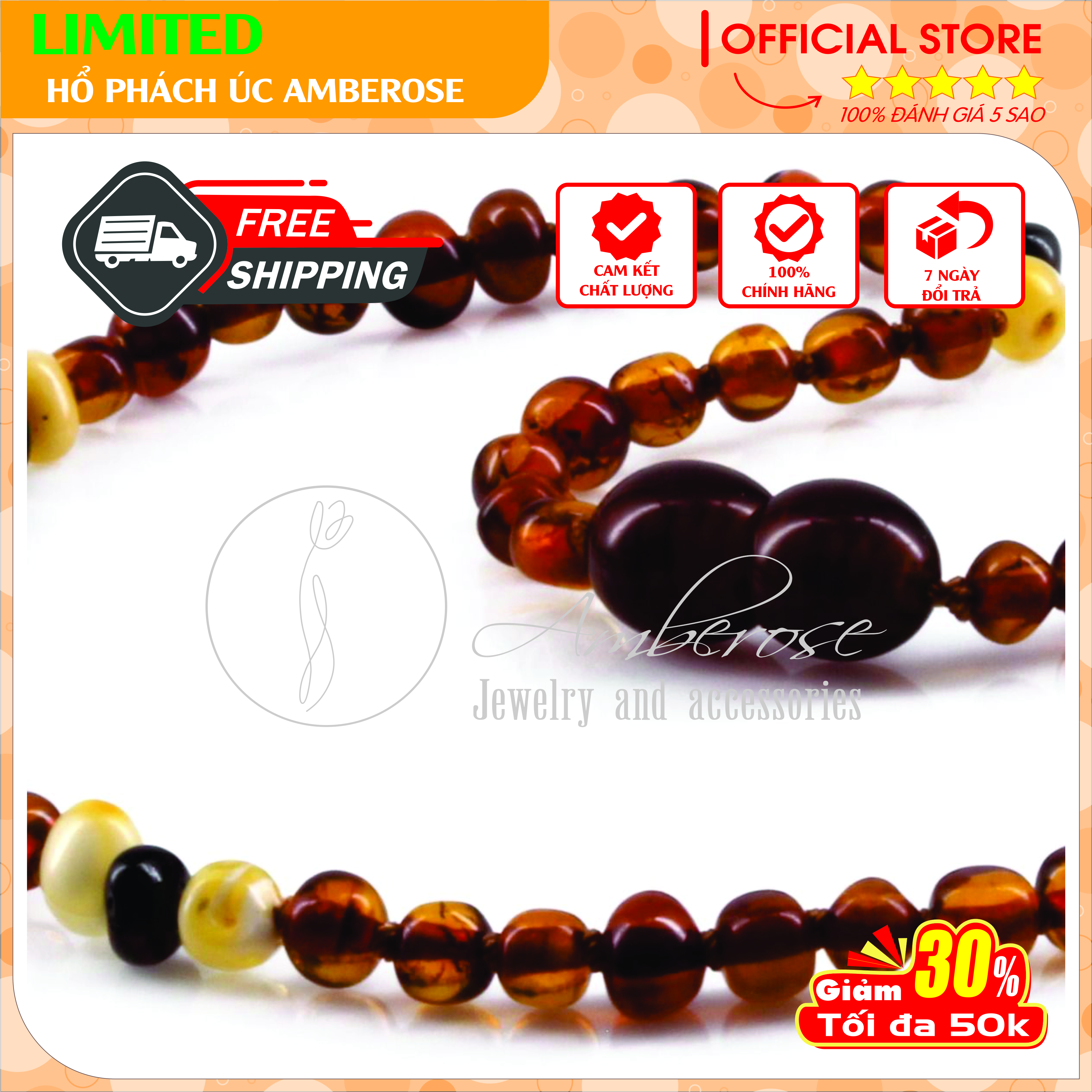 Vòng Cổ Hổ Phách Amber Úc Cho Bé 0 - 10 tuổi VCABLMT8
