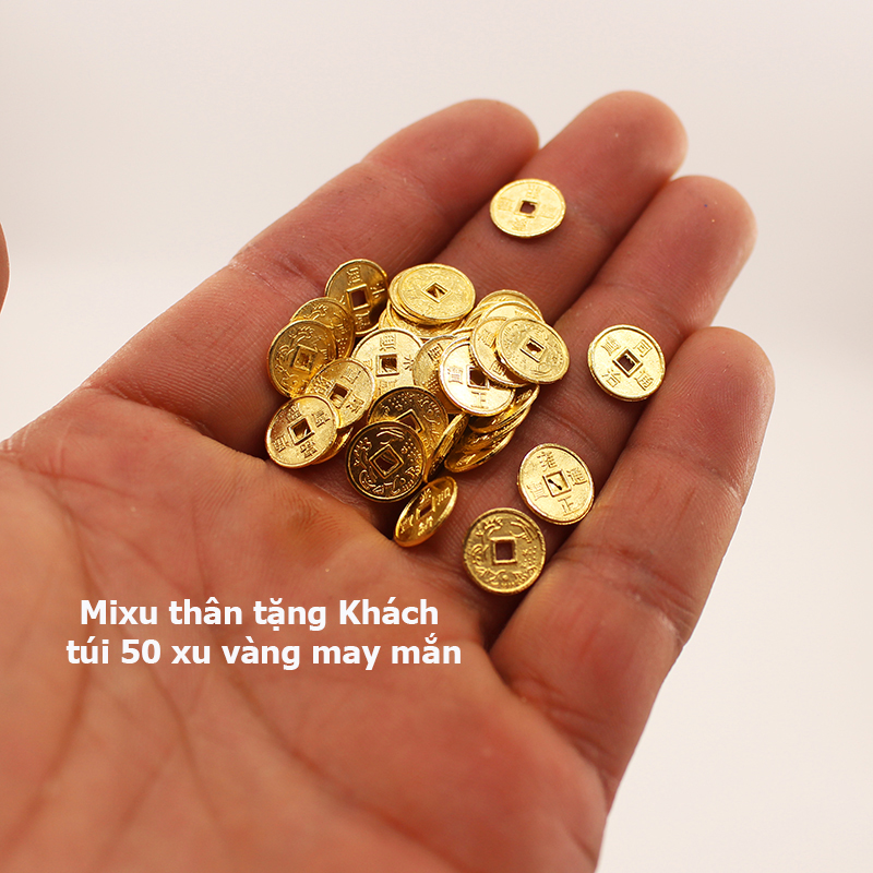 Bộ Ngũ Phúc Lâm Môn 7cm tròn đầy kèm đế Tài Lộc Phát - tặng kèm túi 50 xu vàng mini may mắn