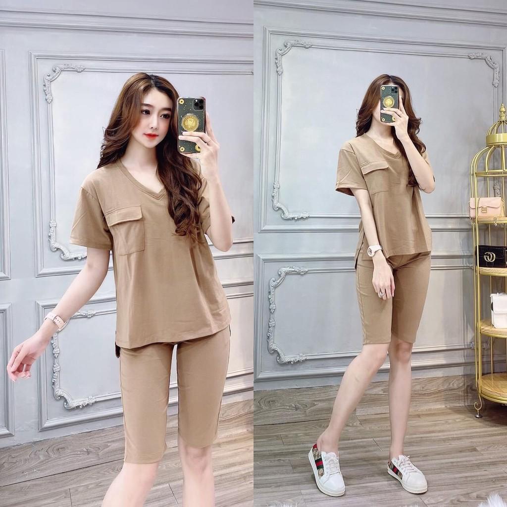 Set bộ lửng cổ tim phối túi co giản size 45-67kg-HT69