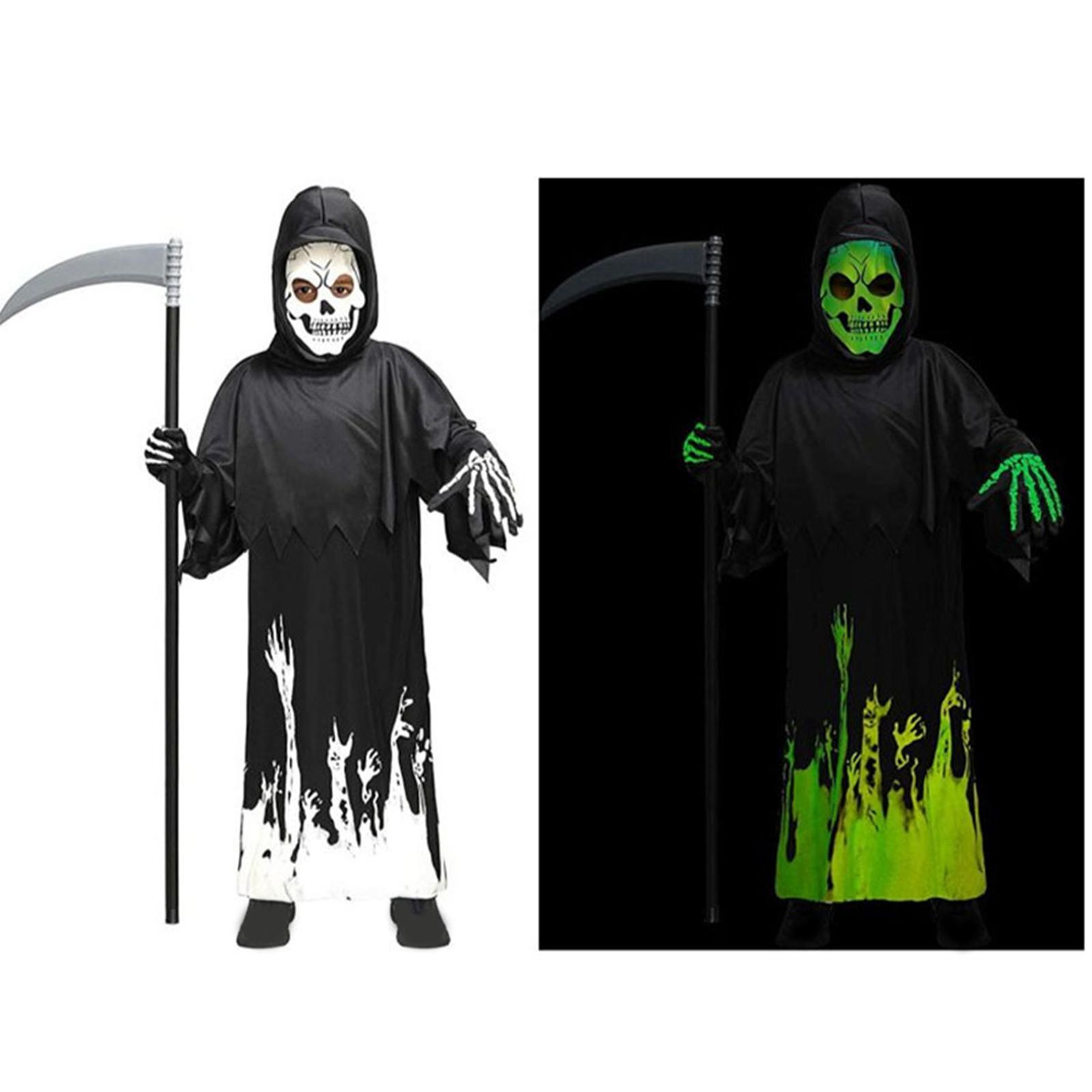 Grim Reaper Costume Hooded Cape Skull Creepy for Dress up Stage Performances