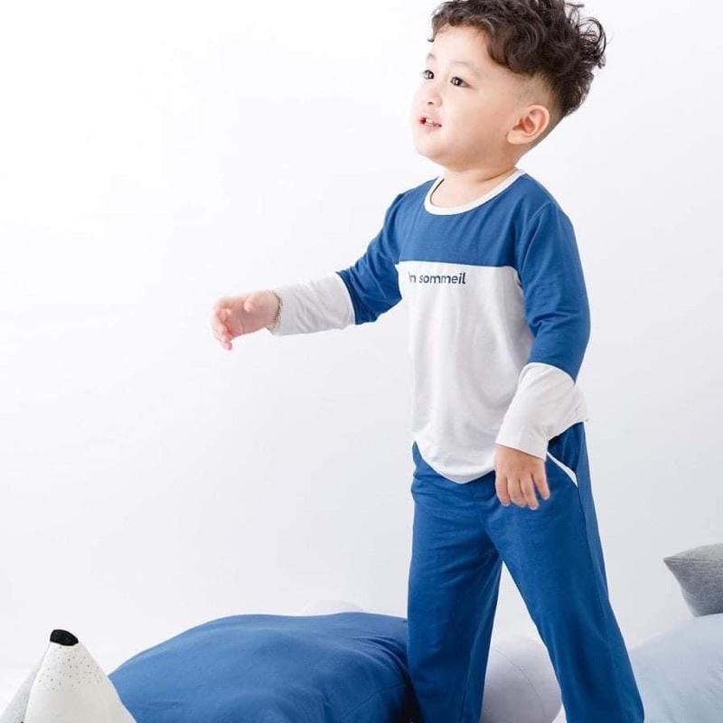 Bộ quần áo dài tay pyjama xanh ghi 2-5 tuổi
