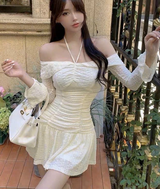 ĐẦM THUN DÂY YẾM TRỄ VAI ÔM BODY MIDI BO THUN VÁY XẾP LY XÒE HẠ EO MẶC 2 KIỂU TRƠN DÀI TAY ĐI TIỆC ĐI CHƠI DẠO PHỐ ĐI BIỂN