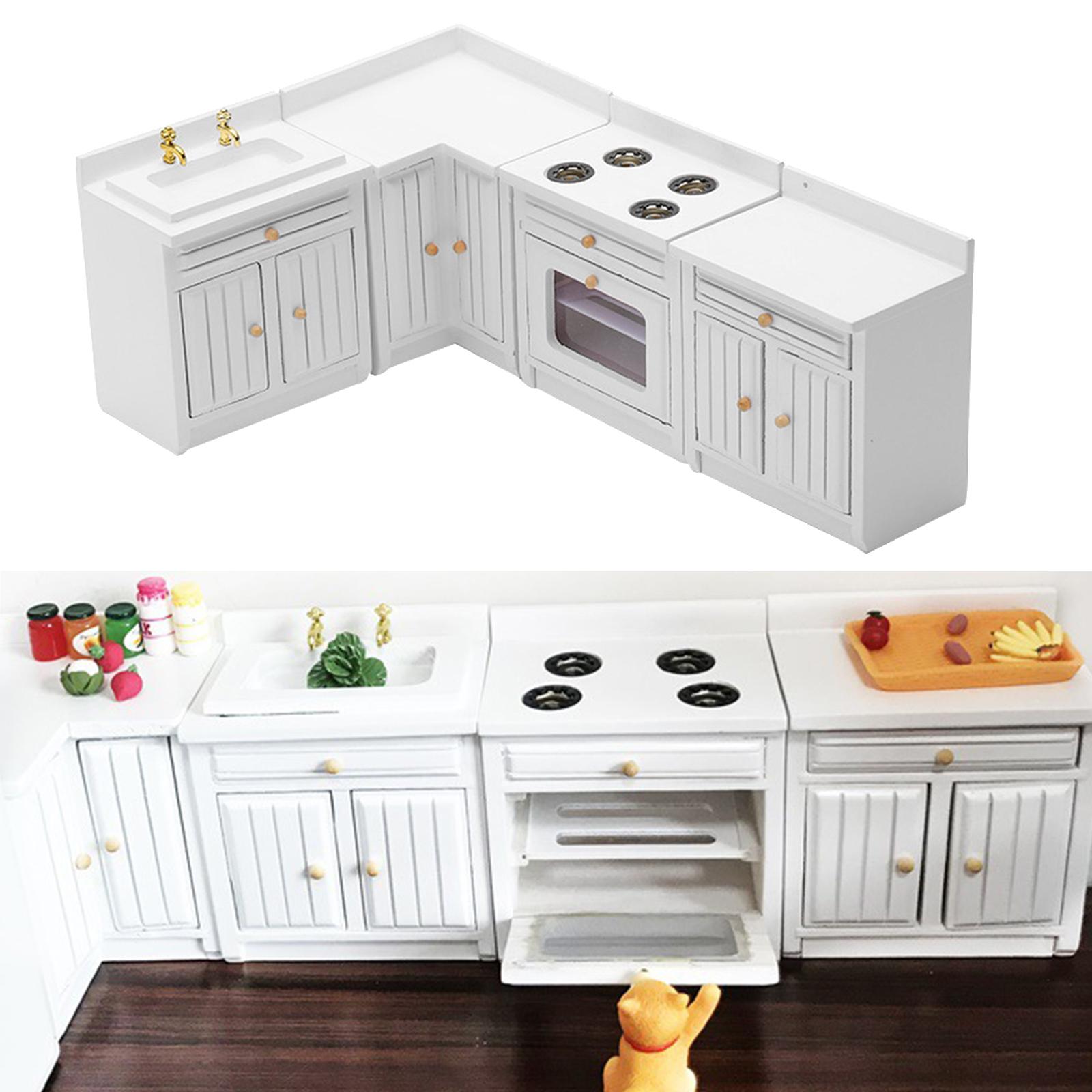 1/12 Scale Dolls House Miniature White Modern Kitchen Set Simulation Model