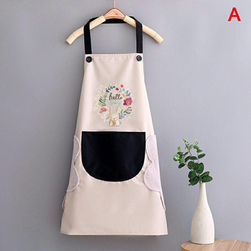 Tạp Dề Hoa Thỏ, Có Chỗ Lau Tay, Để ĐT Tiện Dụng, Chất Liệu Chống Thấm, Thời Trang Mới