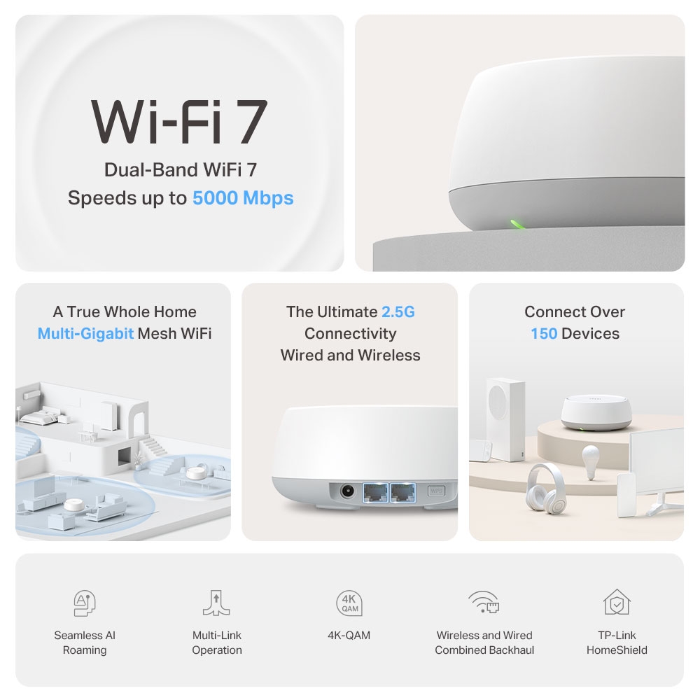 Bộ phát WIFI Mesh TP-Link Deco BE25 | WIFI 7 BE5000 2 băng tần 2.4 &amp; 5Ghz | Dễ cài đặt | Phủ sóng rộng | Bảo hành 2 năm | Hàng Chính Hãng